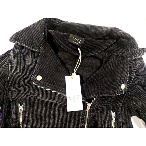 NWT VICI X FATE Womens Black Corduroy Belted Moto Jacket Sz XS Utility Y2K Biker - Picture 4 of 10